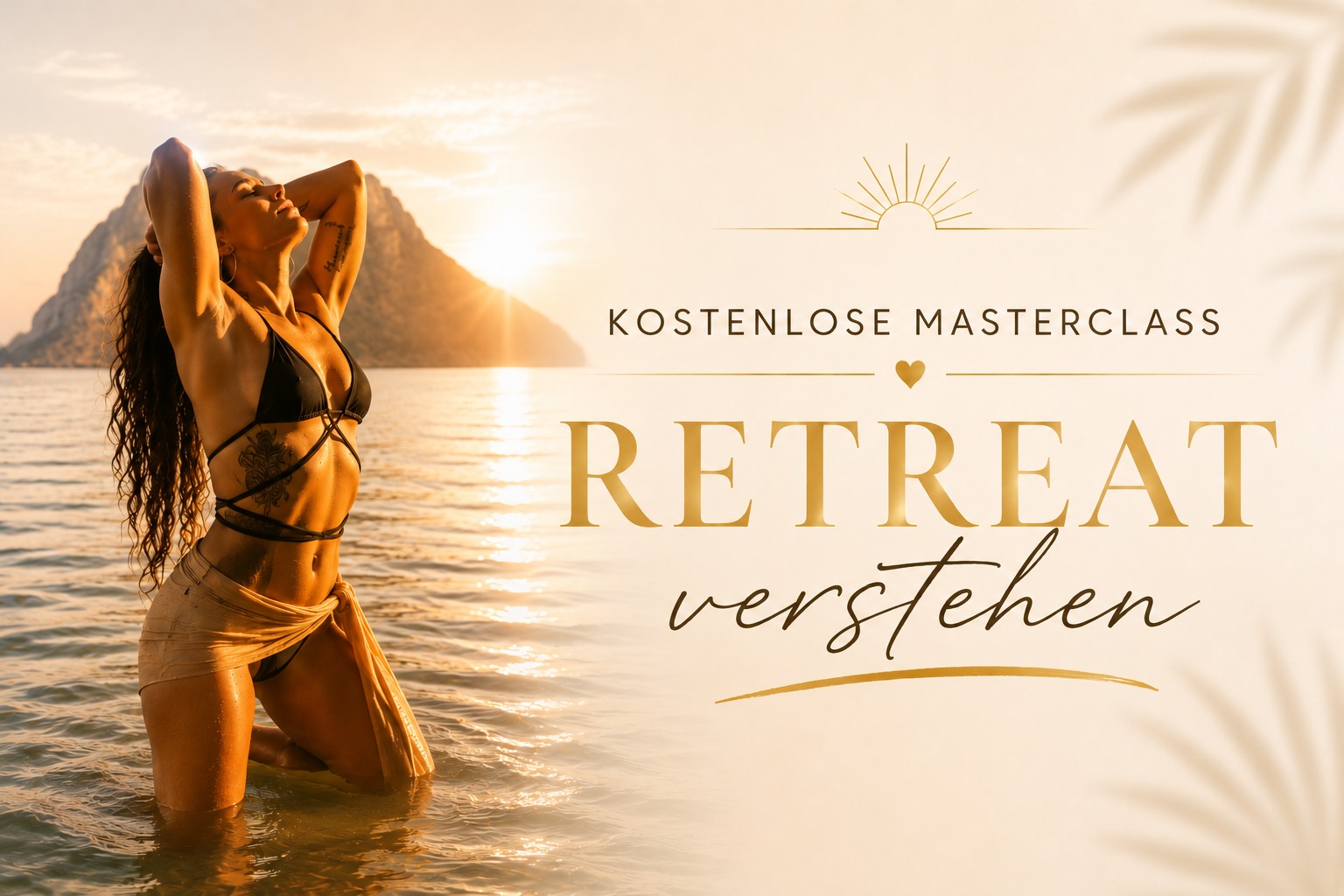 Kostenlose Masterclass „Retreat verstehen“ – Coverbild mit Meer und Sonnenuntergang