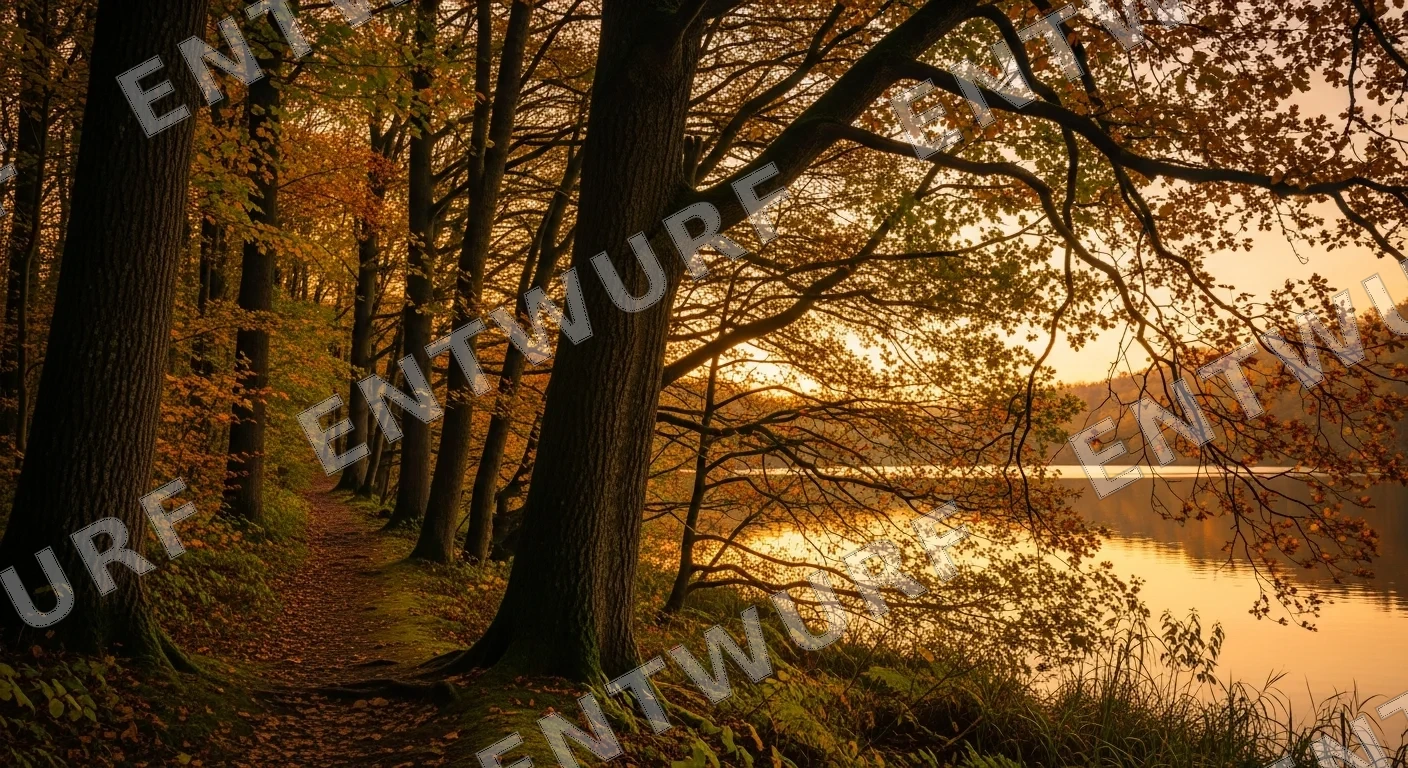 Sonnenlicht fällt durch die Bäume eines ruhigen Waldes